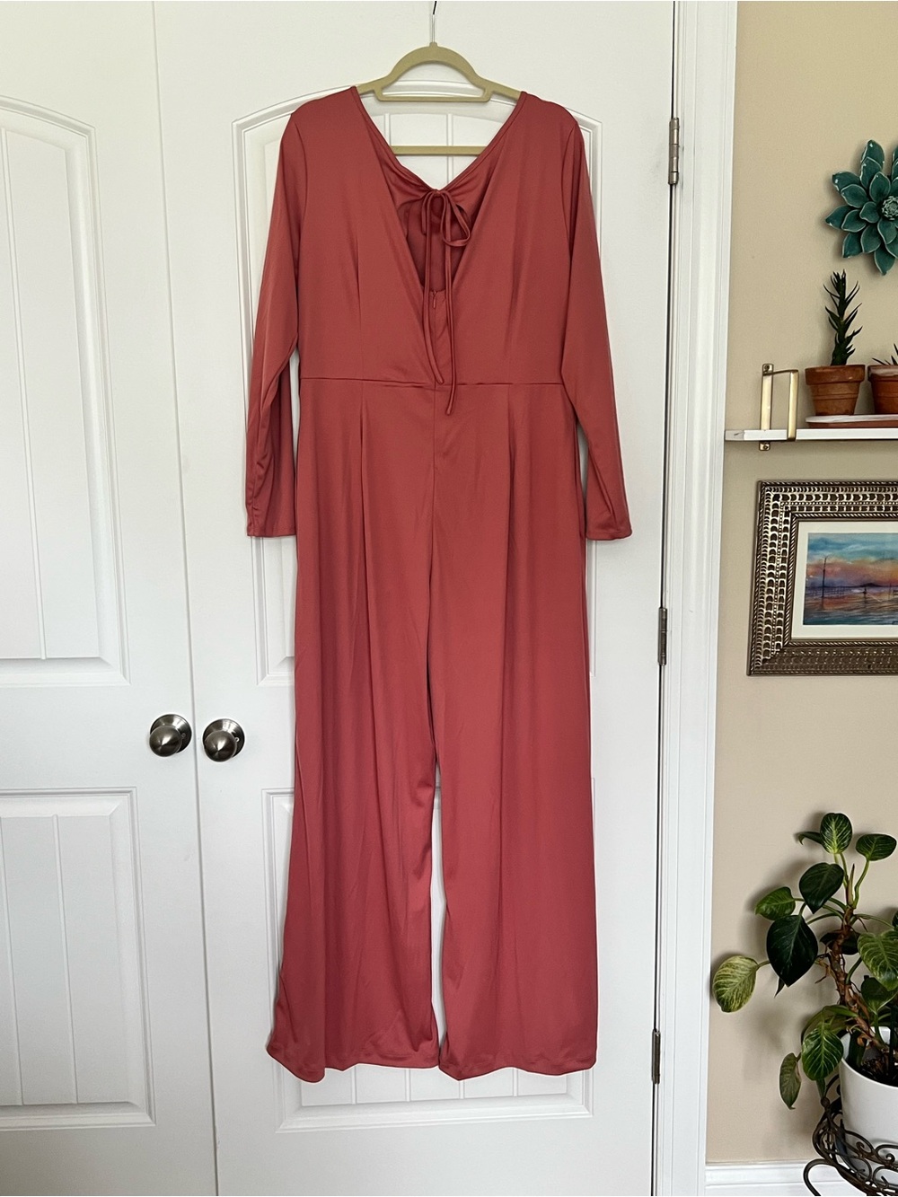 Long-Sleeve Wide-Leg Jumpsuit in Dusty Rose Size 2X NO BELT - Picture 2 of 15